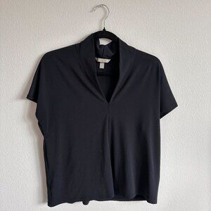 Minimalist V-Neck Collar Top, Navy blue, Medium H&M top